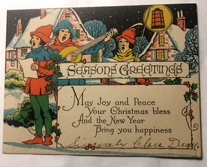 Antike Vintage Weihnachtslieder Elfe Jahreszeiten Grußkarte 4,5"x 3,5" - Bild 1 von 6