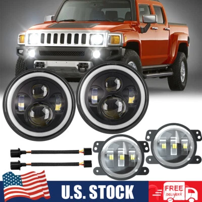 Para Hummer H2 H3 H3T 06-10 7" Faros LED Combo Luces Antiniebla Halo Ojos de Ángel Foto 1 de 4