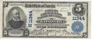 US National Bank note =$5 series 1902 of Kansas City.. PMG# 25..Scarce...!!1 - Picture 1 of 4