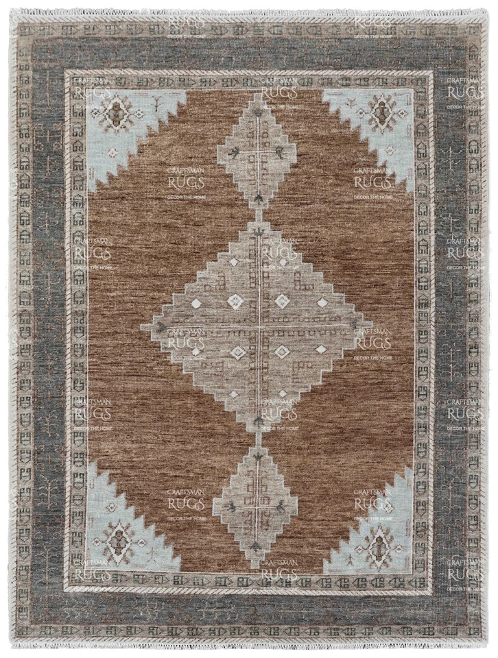Oushak Hand Knotted Mocha 4x6, 5x8, 6x9, 8x10, 9x12, 10x14, 12x15 Wool Area Rug - Image 1 of 4