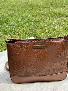 frye crossbody purse leather tooled handbag Brown boho western - Picture 1 of 6