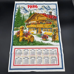 Calendario de cocina vintage 1986 toalla de té diseño chalet decoración de pared alemana - Imagen 1 de 8