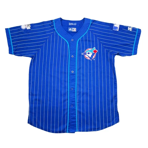 VTG RARE TORONTO BLUE JAYS STARTER PINSTRIPED BASEBALL JERSEY MENS XL Cover