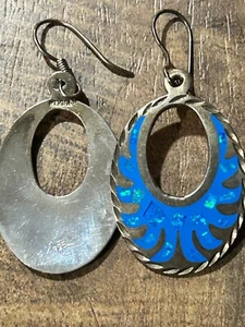 MEXIKO STERLING 925 & INTARSIERTER OPAL, OVALE HAKEN OHRRINGE - Bild 1 von 4