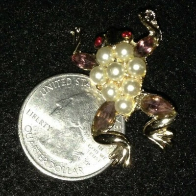 Broche broche prendedor de rana de colección con piedras color perla y color marrón, nuevo-J3 Foto 1 de 4