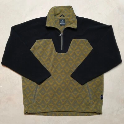 PrAna Arnu Green Black Pullover 1/4 Zip Fleece Sweater Jacket Mens Size Large - Image 1 of 4