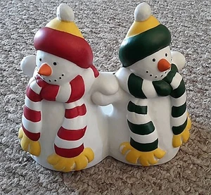 Snowman Ceramic Pillar Candle Holder by PartyLite 5.75"H x 5"W - Picture 1 of 5