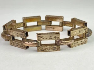 Vintage Art Deco Modernist Sterling Silver Engraved Bracelet - 22.2g / 7" - Picture 1 of 14