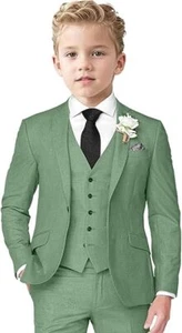 Boys Linen Suit 3 Piece Slim Fit Suits for Kids Formal Tuxedo Suits for Summer - Picture 1 of 35