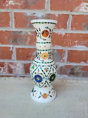 Jarrón 8" Pietra Dura incrustación de piedras preciosas mármol alabastro piedra tallada lapislázuli malaquita Foto 1 de 4