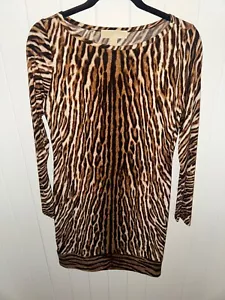 Vestido para mujer Michael Kors marrón negro manga larga estampado de tigre - talla pequeña - Imagen 1 de 4