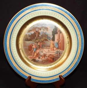 Antigua placa de gabinete real de Viena ""Odiseo y Kirke"" oro 24 quilates - marca de colmena - Imagen 1 de 8