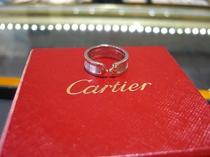 CARTIER WHITE GOLD DOUBLE C WOMENS RING 18 KARAT WHITE GOLD SIZE 7.0 PRE-OWNED - Picture 1 of 9