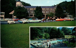 Mountain View Hotel Gatlinburg TN Tennessee Postcard VTG Cars Girls Horses Pool - Picture 1 of 2