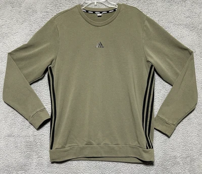 Adidas Sweatshirt Mens Medium Green Primegreen Crewneck Pullover Three Stripes - Image 1 of 4