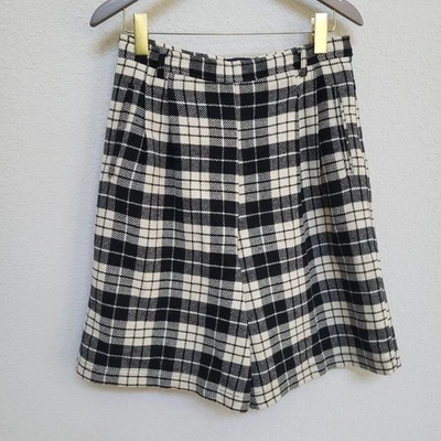 Vintage Gap Wool Plaid Shorts Womens Large Black Cream Bermuda High Waist  - Изображение 1 из 4