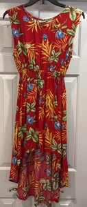 Makai Beach Hawaii Hi-Low Sun Dress L Red Floral tropical Fit & Flare Sleeveless - Picture 1 of 21
