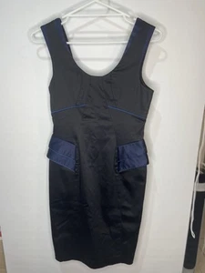 Cue womens Black With Blue Trim Dress - Size 10 - VGC - Lined - Free Postage - Bild 1 von 9
