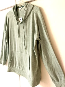 Weatherproof Vintage Pullover Hoodie XL Long slv tiny green checks pockets NWT - Picture 1 of 8