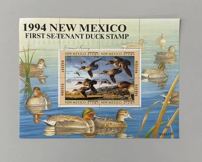 1994 New Mexico Duck Stamp Block of 4 Souvenir Sheet - Governor Hand Signed - Image 1 of 4