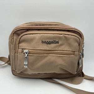 Baggallini Dreifachreißverschluss Handtasche Tasche hellbraun lila Futter 8x6 gebraucht, in einwandfreiem Zustand - Bild 1 von 11