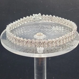 Vintage Mode Tennis Armband klare Steine silberfarben Box Verschluss Modeschmuck - Bild 1 von 10