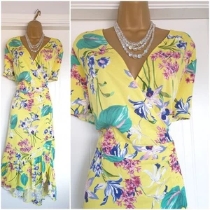 Vintage 1930s 1940s Style Yellow Floral Maxi Wrap Size UK 22 - Picture 1 of 9