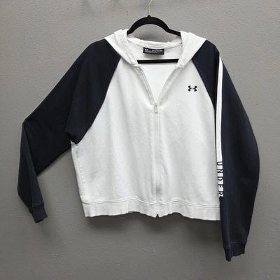 Under Armour Hoodie Women 2XL White Black Full Zip Colorblock Raglan Loose - Image 1 of 4