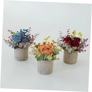 3 Pcs Artificial Flowers Kit with Pot, Combination of Fake Silk Roses and - Picture 1 of 8