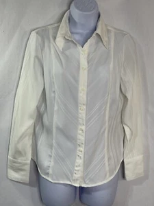 East 5th Women’s Sz M Petites White Stretch Button Long Sleeve Blouse - Picture 1 of 9