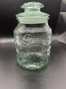 Libbey Glass- Fruit Orchard Embossed Canister W/ Lid Green - Picture 1 of 8