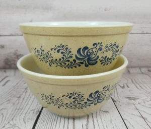 Lote de 2 cuencos de anidación PYREX Homestead 401 vintage beige azul 1 1/2 pinta raros - Imagen 1 de 10