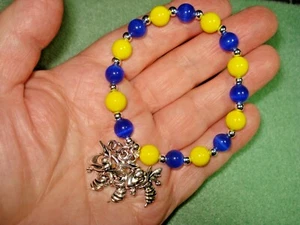 SALINE, Michigan  Blue/Gold Hornets Mascot Team Spirit  7+" Stretch Bracelet  - Picture 1 of 5