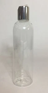 Empty 250ml Plastic Clear Tall Boston Bottle & Shiny Silver Disc Top ANY AMOUNT - Picture 1 of 3