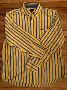 CHAPS Easy Care L Large Long Sleeve Shirt Button Down Yellow Blue Striped - Picture 1 of 7