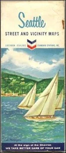 1963 Chevron Öl Straßenkarte Seattle Lake Washington Segelboote schwimmende Brücke - Bild 1 von 1