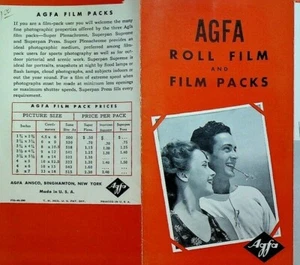 Folleto de paquetes de películas y películas en rollo AGFA años 30 Ansco Binghamton NY - Imagen 1 de 3