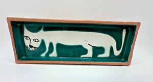 Red Clay Pottery Rectangle Hand Painted Kitty Trinket Dish Made In Spain 7.25" - Picture 1 of 4