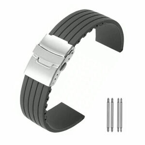Silicone Rubber Watch Strap Band Waterproof Deployment Clasp 18mm 20mm 22mm 24mm