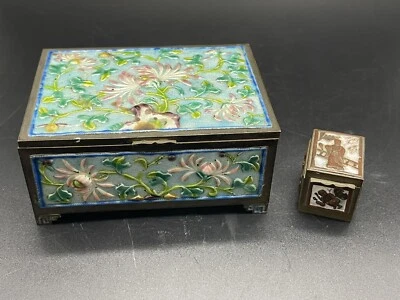 ANTIGUAS 2 CAJAS DE TARROS DE FLORA ESMALTADOS CLOISONNE CHINOS Foto 1 de 4
