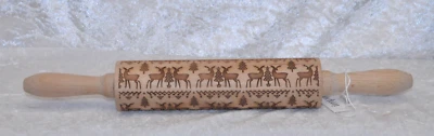 Präge - Teigrolle aus Holz, geprägt, mit weihnachtlichen Motiven - Bild 1 von 4