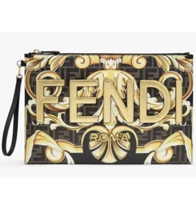 Versace X Fendi Fendace Collaboration Large Wristlet Pouch Black Gold SOLD OUT - Picture 1 of 6