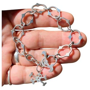 DECOROUS STERLING SILVER SKULLY SKULL & CROSSBONES DESIGNER BRACELET FANCY CHAIN - Picture 1 of 5