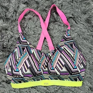 Victoria's Secret VSX Sports Bra Womens 34DD Pink 90's Geometric Print Racerback - Picture 1 of 12