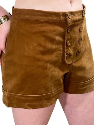 Sz M Vtg 70s Shorts Hot Pants Faux Suede LOW Waist MOD GoGo Hip Hugger Brown - Image 1 of 4
