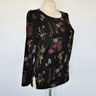Slinky Brand Top Blouse NEW Black Multicolor Floral Designs Travel Womens XS
