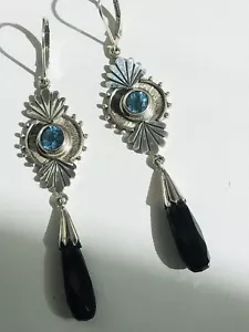 Echo of the dreamer- Mars and valentine,Onyx, topaz, dangle drop￼ earrings. - Picture 1 of 3
