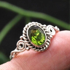 Peridot Gemstone 925 Sterling Silver Wedding Handmade Ring Gift For Women D-976 - Picture 1 of 6