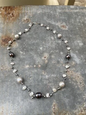 8mm-2mm Natural and Colored Pearl 18" Sterling Silver Necklace - Image 1 of 4