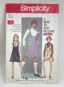 Mini jersey vintage Simplicity 8414 MOD micro talla 16 busto 38 sin cortar 1969 - Imagen 1 de 3